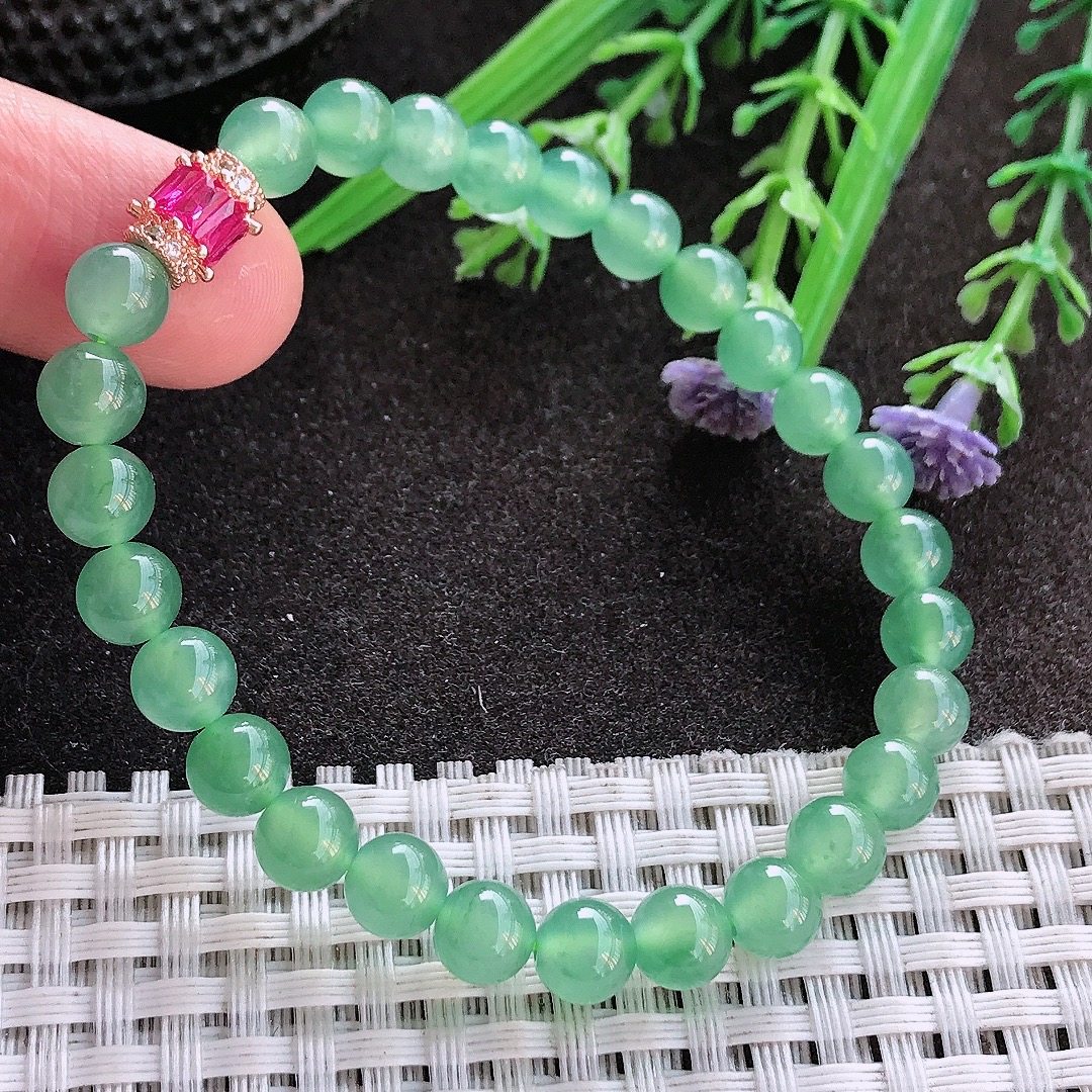 实拍A货翡翠6.5/27颗老坑冰种起胶冰晴满绿圆珠手链项链手串女款,珠宝/钻石/翡翠,手链/手串,淘宝优惠券,粉丝福利购,淘宝优惠卷