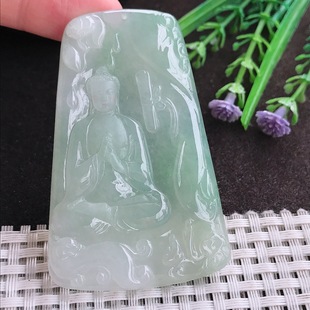 实拍A货翡翠67.5/44.6/5.6老坑冰胶水灵冰晴赐福观音吊坠翡翠玉牌