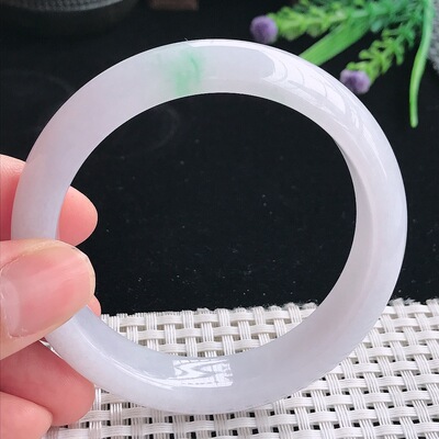 实拍天然翡翠57.5/13.3/8.5老坑冰胶水灵飘绿手镯翡翠玉镯手环