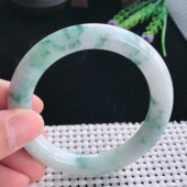 实拍天然翡翠56.5 11老坑精美温润飘花圆条手镯翡翠玉镯手环 10.8