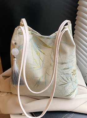 新中式国风包包女大容量水桶包女式2025新款潮流行时尚通勤单肩包