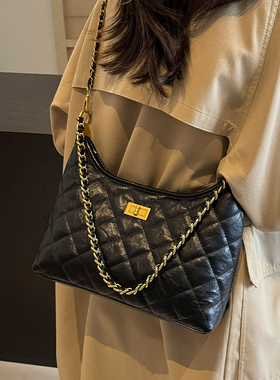 小香风菱格链条腋下包包女式2025新款潮流行黑色单肩斜挎包流浪包