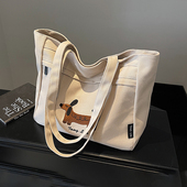 学生上课通勤包包女大容量2025新款 潮托特包休闲单肩包帆布单肩包