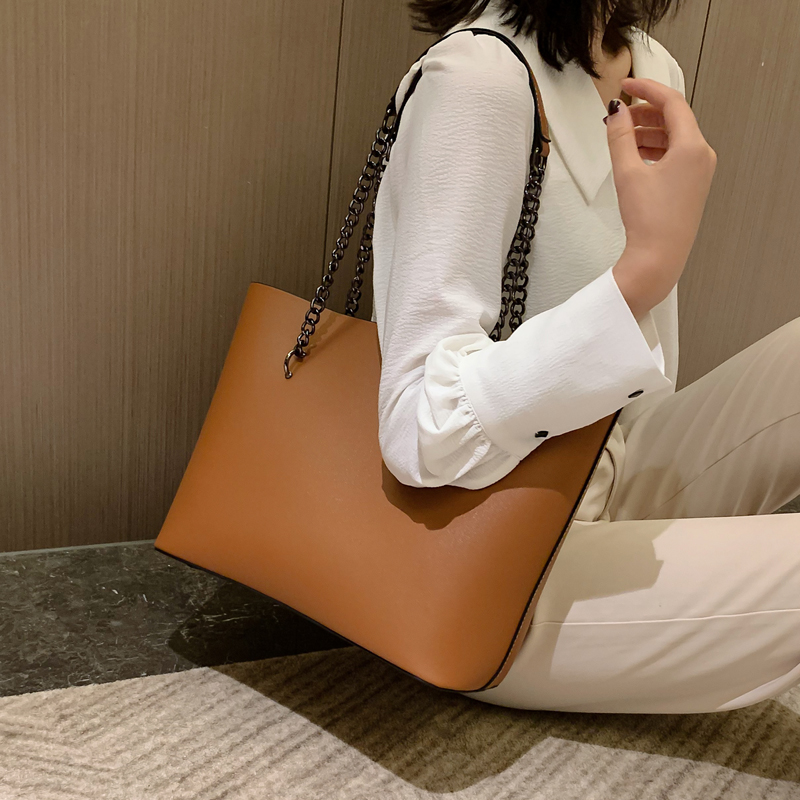 简约大包女2019年新款百搭包包女大容量单肩包chic链条购物托特包限时秒杀