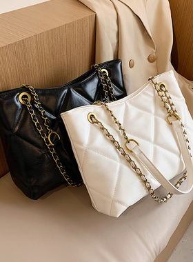 秋菱格大包包2025新款潮时尚网红单肩斜挎包大容量女链条百搭ins