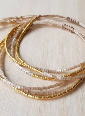 时尚轻奢多层叠戴手链女生欧美波西米亚ins小众手工编织串珠手绳