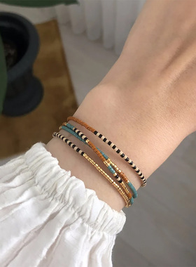 简约波西米亚风彩色友谊手绳女生闺蜜礼物精致Miyuki小串珠手链女