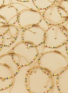 亚马逊跨境欧美手饰品 diy串珠编织彩色Miyuki米珠串珠字母手链女