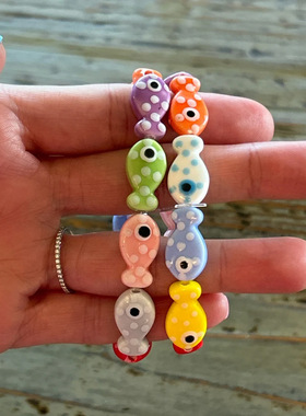 ins风爆款彩色小鱼波点串珠陶瓷创意可以手链饰品手工友谊串珠女