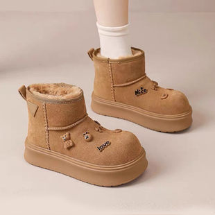 莫丽爱 马丁靴2023冬新款复古英伦风女靴休闲舒适厚底粗跟短靴