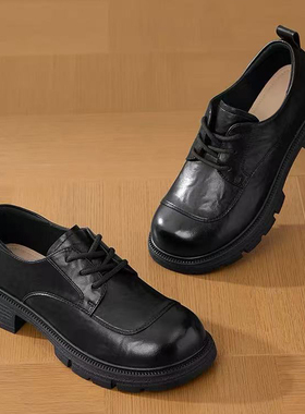 DFNI2025春季新款商场同款英伦风复古圆头女休闲皮鞋1025101057