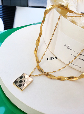 小众高级感金属格子嘻哈短项链