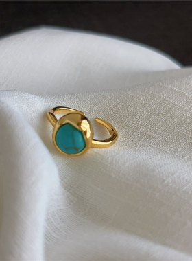 法式复古小众时髦天然蓝松石指环高级感精致通勤度假风百搭戒指女