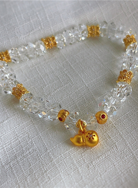 法式复古高级感轻奢古法金葫芦手链百搭白水晶手串手饰