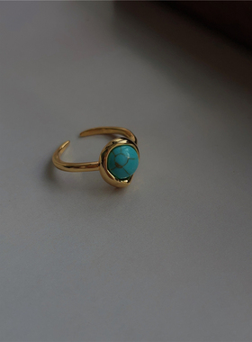 法式复古小众时髦天然蓝松石高级野生感戒指女