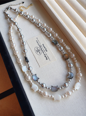 倪妮同款天然母贝猫咪珍珠项链