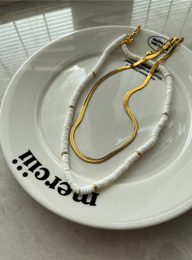 度假风天然白贝壳简约钛钢项链