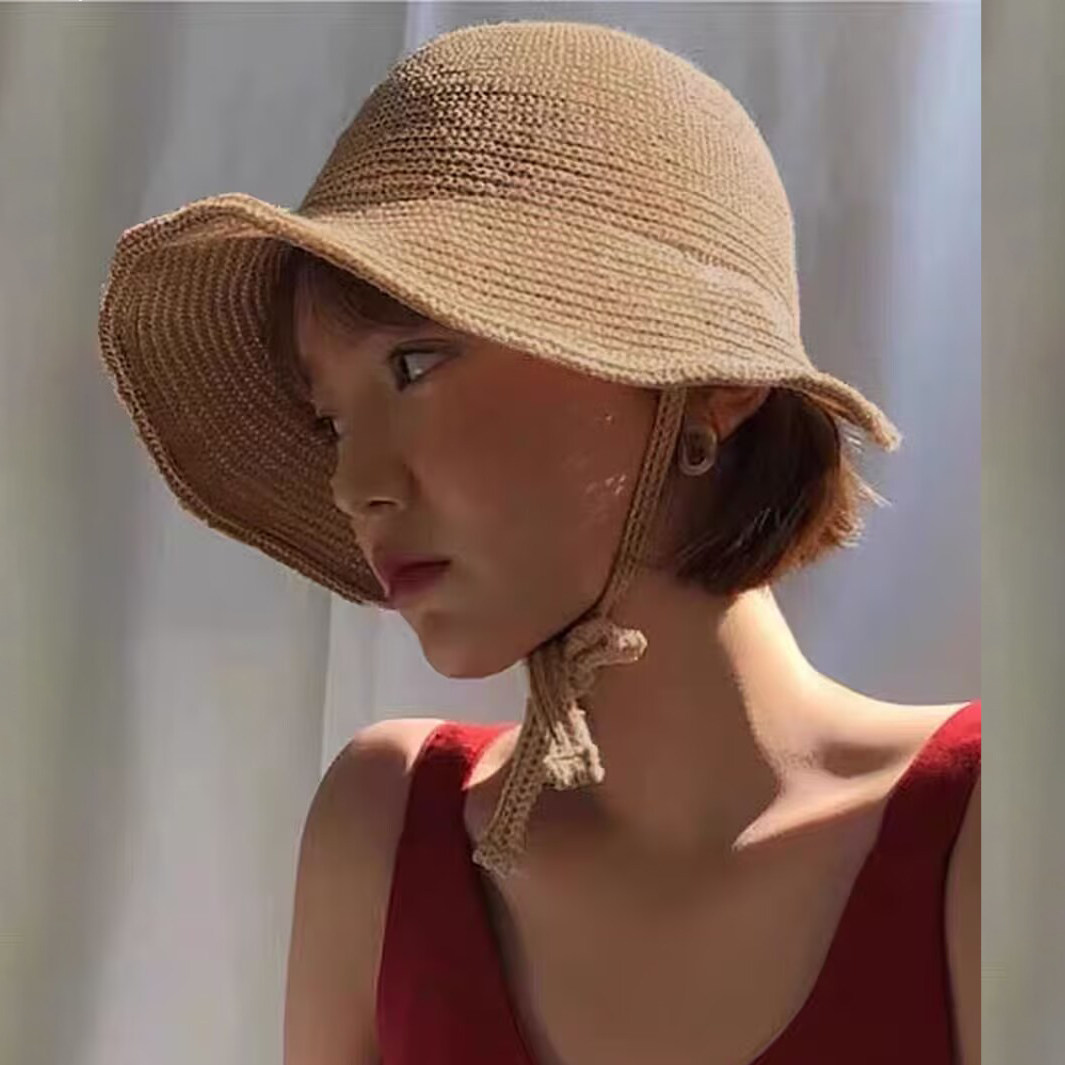 可折叠编织渔夫帽女夏季海边度假草编太阳帽防紫外线遮阳防晒草帽