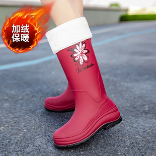 高筒雨鞋水鞋女士雨林徒步雨靴加绒成人外穿防水户外水靴防滑耐磨