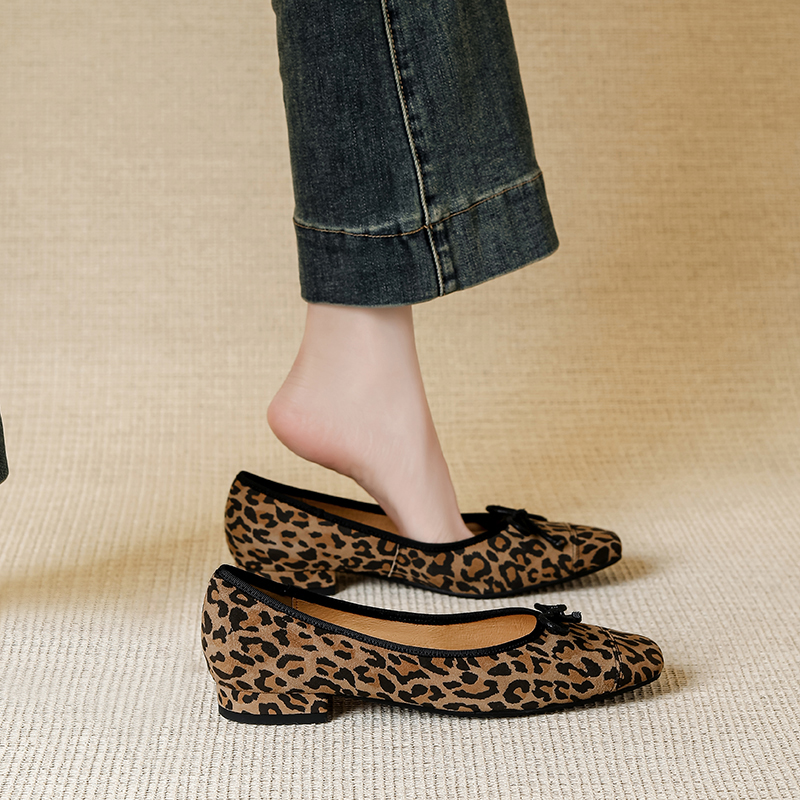 豹纹超软单鞋女一脚蹬奶奶飘鞋女