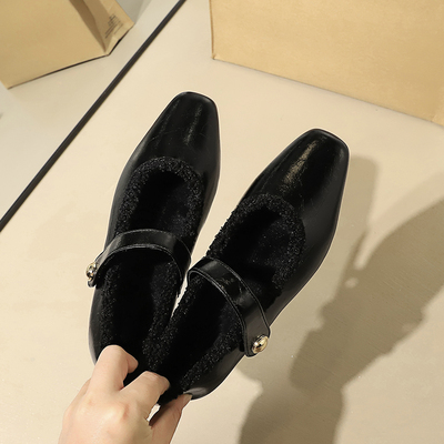 毛毛棉鞋平底晚晚单鞋女小皮鞋女