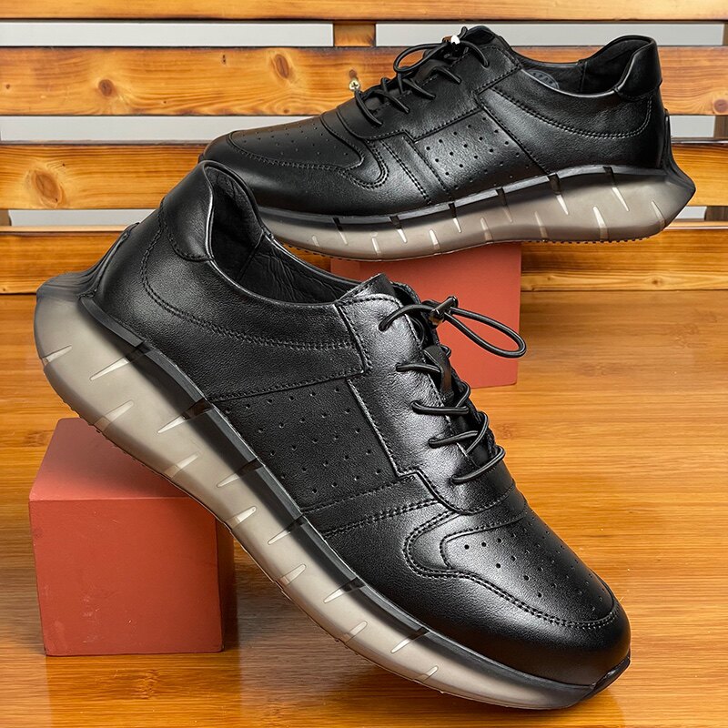 甘稻风镂空透气轻便运动休闲鞋爆米花鞋底真皮头层牛皮户外皮鞋男