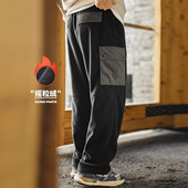 束脚保暖黑色多口袋休闲裤 复古双面摇粒绒卫裤 子男冬 美式 马登工装