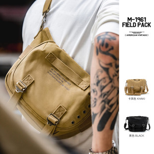 马登工装 美式复古M1961字母帆布斜挎包手提单肩机车腰包邮差包男
