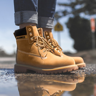 马登经典大黄靴男款冬季加绒中帮英伦马丁靴复古美式户外工装靴子