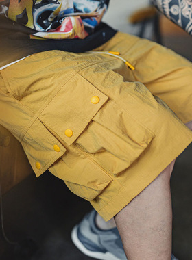 马登工装山系多口袋短裤黄色机能速干美式复古外穿薄款五分裤男夏