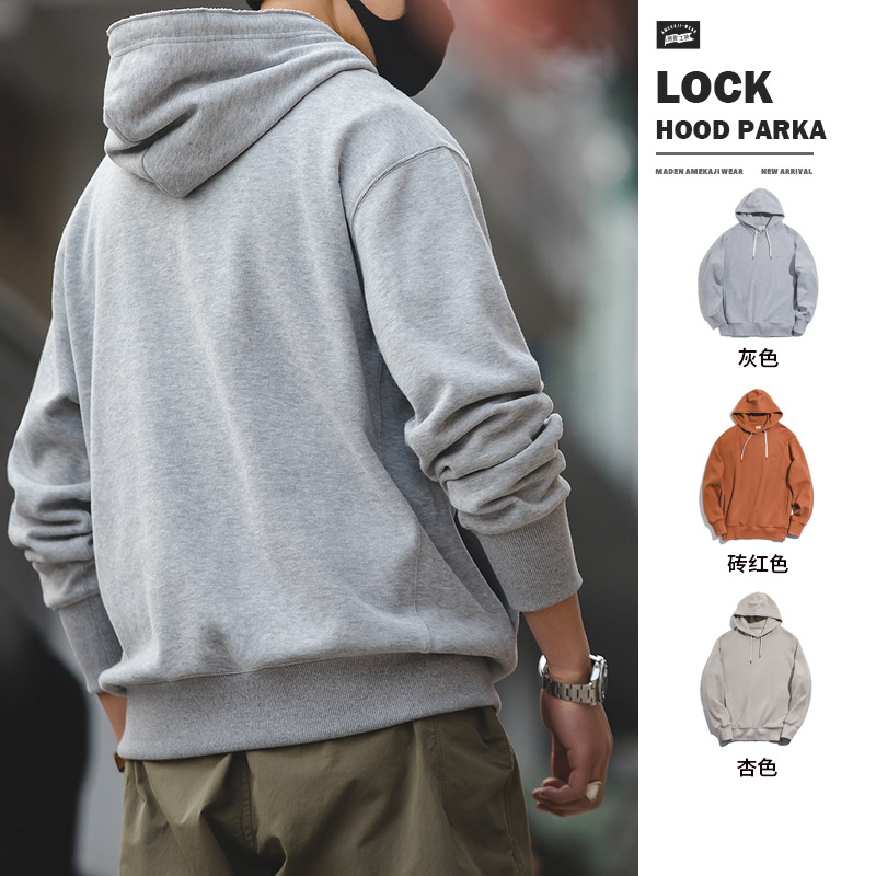 马登工装 日系复古灰色连帽卫衣vintage阿美咔叽运动外套男潮春秋