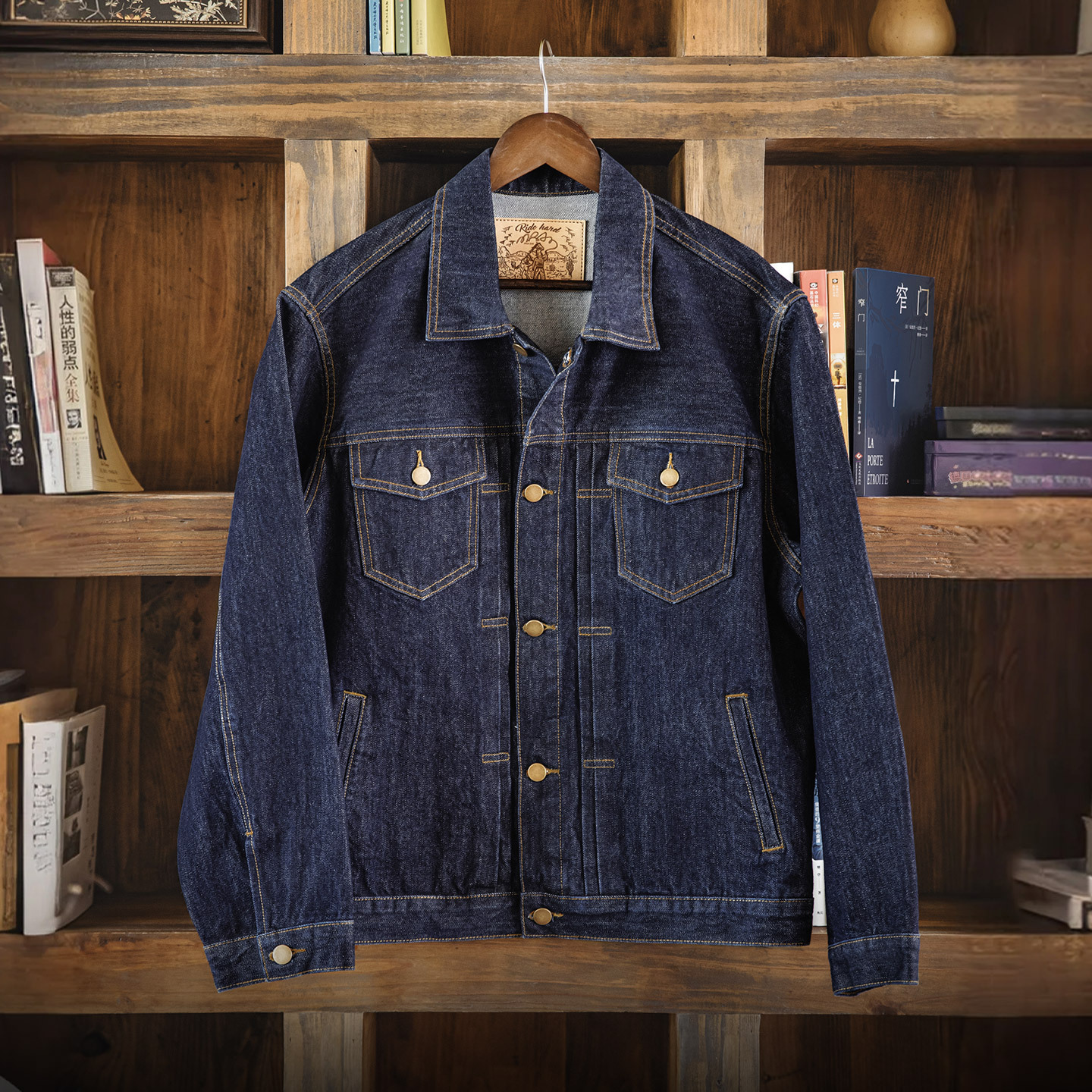 MRA男装 TYPE-2原牛色西部牛仔夹克13.8盎司深色短宽全棉外套工装