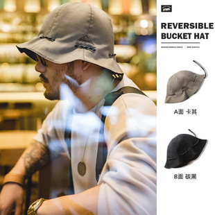 马登工装复古黑色两用渔夫帽便携手提零钱包钱袋帽遮阳帽子男女秋