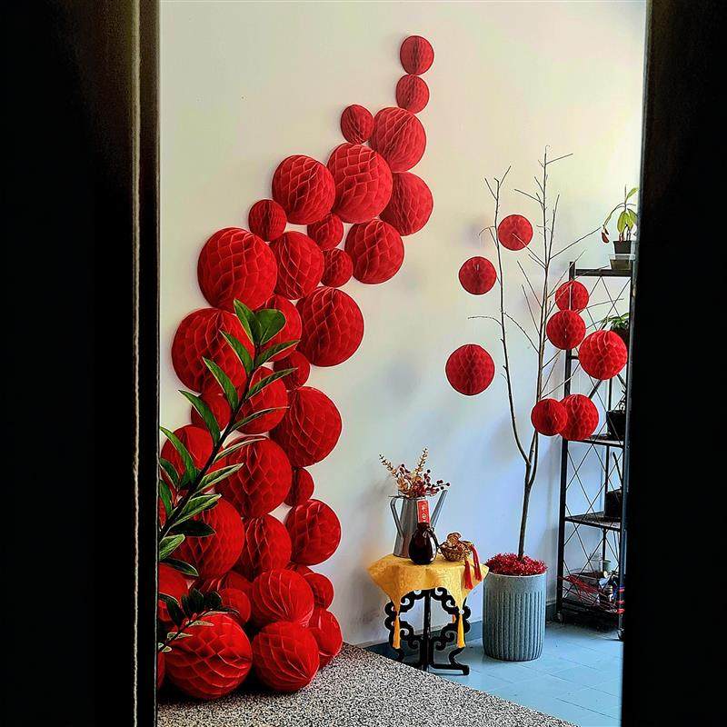 2026新年装饰马年元旦蜂窝球灯笼店铺商场橱窗过年挂饰摆件氛围感