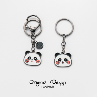 卡通熊猫情侣钥匙扣环挂件男女