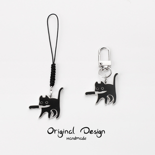 黑猫钥匙扣男女个性 手机挂绳挂件情侣airpods耳机保护套包包挂饰