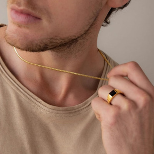 黄金色古巴链男士纯银蛇骨链百搭叠戴项链高级感潮流个性简约素链