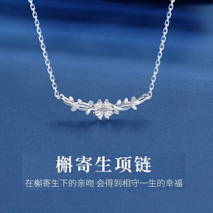 爆款高级感简约气质锁骨链轻奢小众法式s999纯银槲寄生项链女礼物