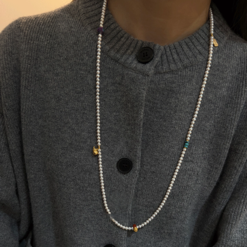 天然串珠长款珍珠项链女轻奢小众精致锁骨链女款优雅颈饰多层精练