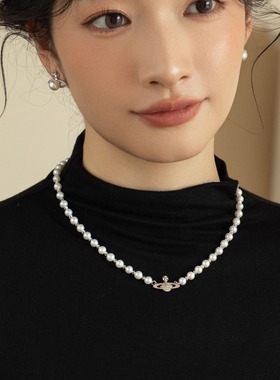 天然淡水珍珠项链女轻奢小众优雅气质锁骨链珠子项链华丽女士礼物