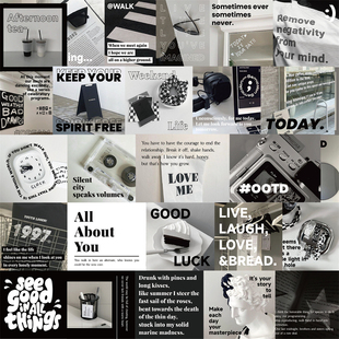 饰贴 复古情感语录手账素材diy装 30张 黑白涂鸦系列 十一玖贴纸包