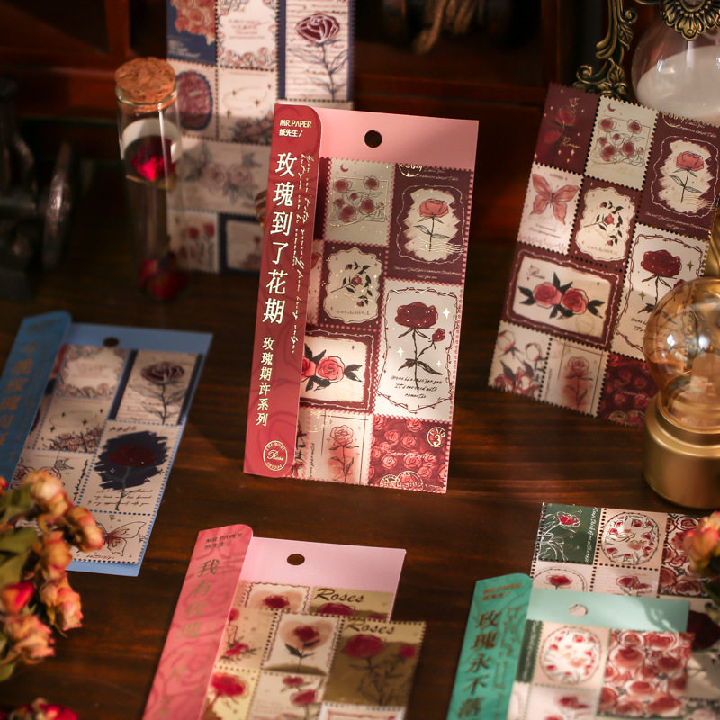 纸先生平张贴纸 玫瑰期许系列 复古手绘玫瑰手帐素材diy装饰拼贴