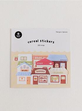 韩国sonia贴纸包 shop可爱商店 咖啡面包花店手帐素材装饰贴 21枚