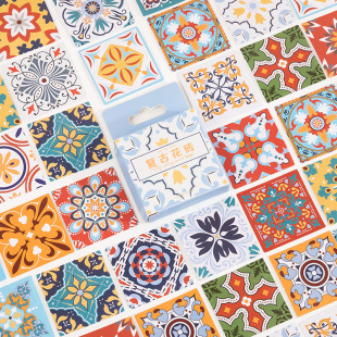 贴纸 饰封口贴 复古花砖 田园风手账日记diy装 46枚 美式 陌墨盒装