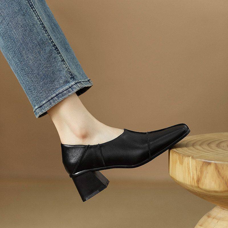 2025法式晚风粗跟单鞋女设计感小众气质高跟鞋软底软皮方头工作鞋,女鞋,深口单鞋,淘宝优惠券,粉丝福利购,淘宝优惠卷