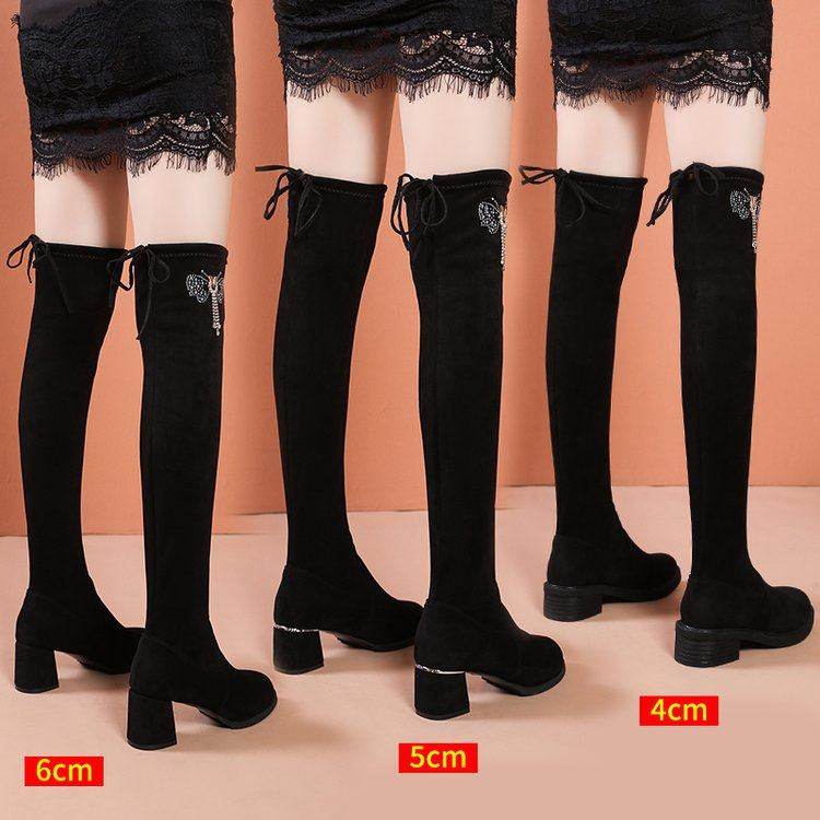 粗跟过膝长靴女2025年秋冬新款时尚蝴蝶结水钻绒面袜靴弹力瘦瘦靴,女鞋,弹力靴/袜靴,淘宝优惠券,粉丝福利购,淘宝优惠卷