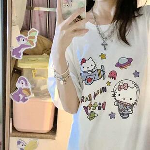 卡通Hellokitty短袖正肩t恤女设计感小众夏季韩版学生纯棉上衣潮
