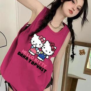多巴胺穿搭甜辣吊带背心女夏外穿宽松坎肩t恤凯蒂猫印花无袖 上衣