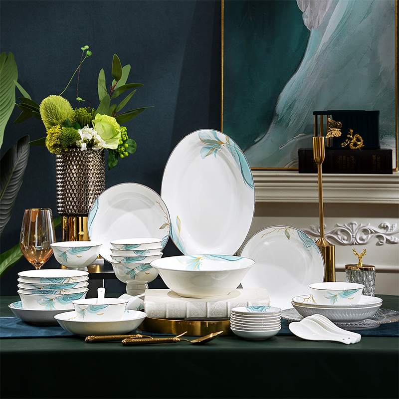 安维娜静若骨瓷餐具碗盘碟组合唐山骨瓷创意轻奢风厨房家用