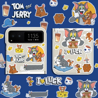 联名款猫和老鼠适用荣耀MagicVFlip2手机壳小米MIXFlip折叠屏razr60透明FindN3Flip三星ZFlip6/7华为novaFlip